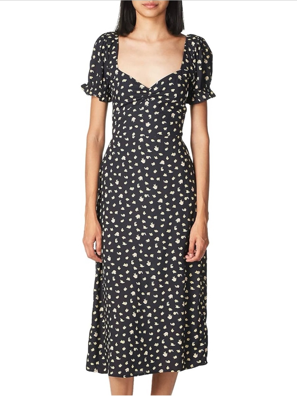 Billabong Love Letters Blk Midi Dress Puff Sleeves Sweetheart Neckline Sz Large - Picture 4 of 10